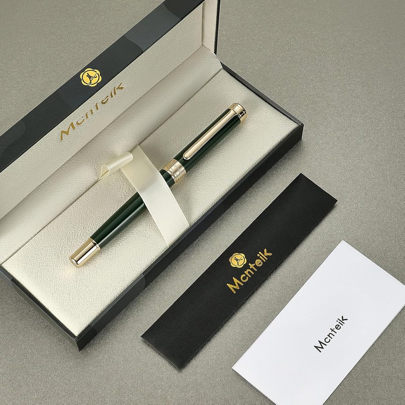 MCNTEIK Lacquer Rollerball Pen - Stunning Luxury Green Pen, 24K Gold Plating, Schmidt Refill, Precision Flow Ink, Fancy Roller Ball Gift Set for Men & Women, Christmas, Executive Office, Nice Pens - Image 2